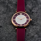 Buy Shop Emporio Armani Gianni T Bar Crystals Maroon Dial Maroon Leather Strap Watch for Women - AR11487 USA Online