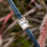 Buy Shop Emporio Armani Gianni T Bar Crystals Silver Dial Blue Leather Strap Watch For Women - AR11469 USA Online