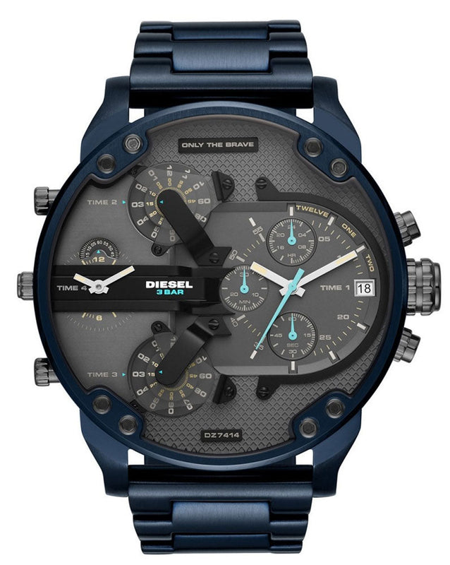 Buy Shop Diesel Daddy 2.0 Chronograph Grey Dial Blue Steel Strap Watch For Men - DZ7414 USA Online