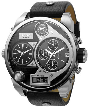 Buy Shop Diesel Mr Daddy Chronograph White Dial Black Leather Strap Watch For Men - DZ7125 USA Online