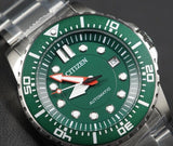 Citizen Promaster Mechanical Green Dial Silver Steel Strap Watch For Men - NJ0129-87X