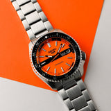 Buy Shop Seiko 5 Sports Double Hurricane Retro Orange Dial Silver Steel Strap Watch For Men - SRPK11K1 USA Online