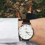 Buy Shop Daniel Wellington Dapper Bristol White Dial Brown Leather Strap Watch For Women - DW00100090 USA Online