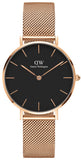 Buy Shop Daniel Wellington Classic Melrose Black Dial Rose Gold Mesh Bracelet Watch For Women - DW00100161 USA Online