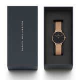Buy Shop Daniel Wellington Classic Melrose Black Dial Rose Gold Mesh Bracelet Watch For Women - DW00100161 USA Online