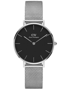 Buy Shop Daniel Wellington Classic Petite Sterling Black Dial Silver Mesh Bracelet Watch For Women - DW00100162 USA Online
