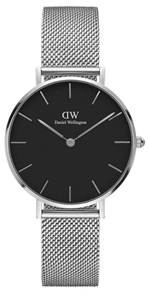 Buy Shop Daniel Wellington Classic Petite Sterling Black Dial Silver Mesh Bracelet Watch For Women - DW00100162 USA Online