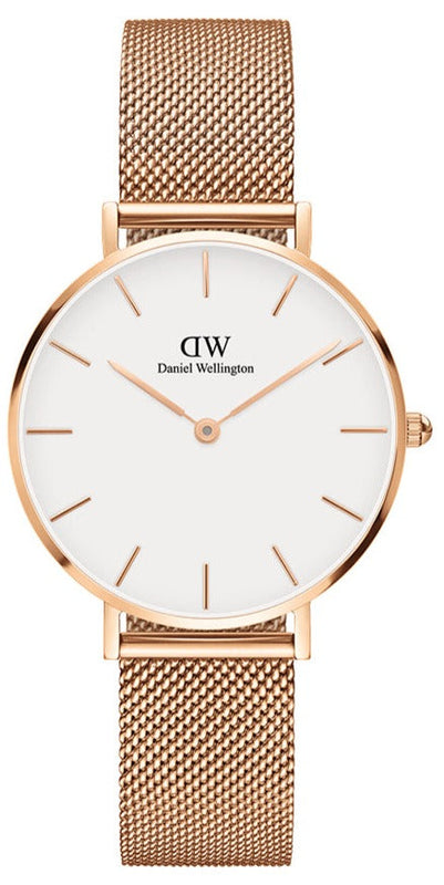 Buy Shop Daniel Wellington Classic Petite Melrose White Dial Rose Gold Mesh Bracelet Watch For Women - DW00100163 USA Online