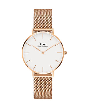 Buy Shop Daniel Wellington Classic Petite Melrose White Dial Rose Gold Mesh Bracelet Watch For Women - DW00100163 USA Online