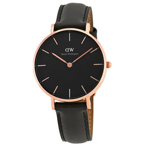 Buy Shop Daniel Wellington Petite Sheffield Black Dial Black Leather Strap Watch For Women - DW00100168 USA Online