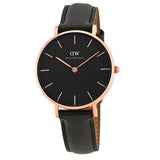 Buy Shop Daniel Wellington Petite Sheffield Black Dial Black Leather Strap Watch For Women - DW00100168 USA Online