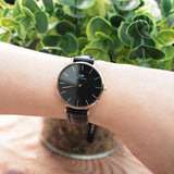 Buy Shop Daniel Wellington Petite Sheffield Black Dial Black Leather Strap Watch For Women - DW00100168 USA Online