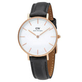 Buy Shop Daniel Wellington Petite Sheffield White Dial Black Leather Strap Watch For Women - DW00100174 USA Online