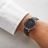 Buy Shop Daniel Wellington Petite Sheffield Black Dial Black Leather Strap Watch For Women - DW00100180 USA Online