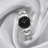 Daniel Wellington Iconic Link Black Dial Silver Steel Strap Watch For Women - DW00100206