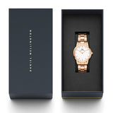Daniel Wellington Iconic Link White Dial Rose Gold Steel Strap Watch For Women - DW00100211