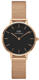 Buy Shop Daniel Wellington Classic Petite Melrose Black Dial Rose Gold Mesh Bracelet Watch For Women - DW00100217 USA Online