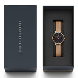Buy Shop Daniel Wellington Classic Petite Melrose Black Dial Rose Gold Mesh Bracelet Watch For Women - DW00100217 USA Online