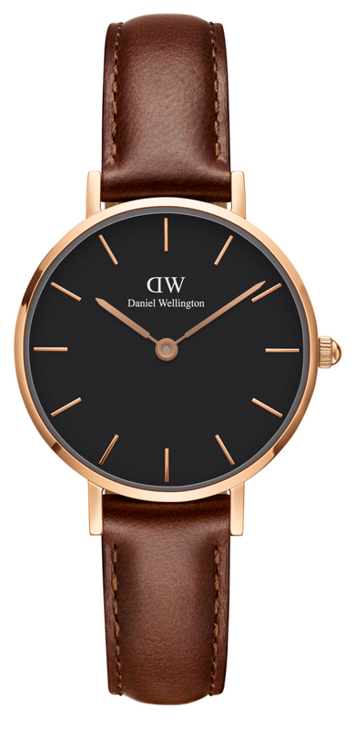 Buy Shop Daniel Wellington Classic Petite St Mawes Black Dial Brown Leather Strap Watch For Women - DW00100225 USA Online