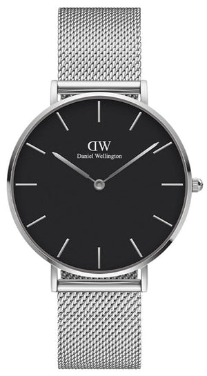 Buy Shop Daniel Wellington Petite Sterling Black Dial Silver Mesh Bracelet Watch For Women - DW00100304 USA Online