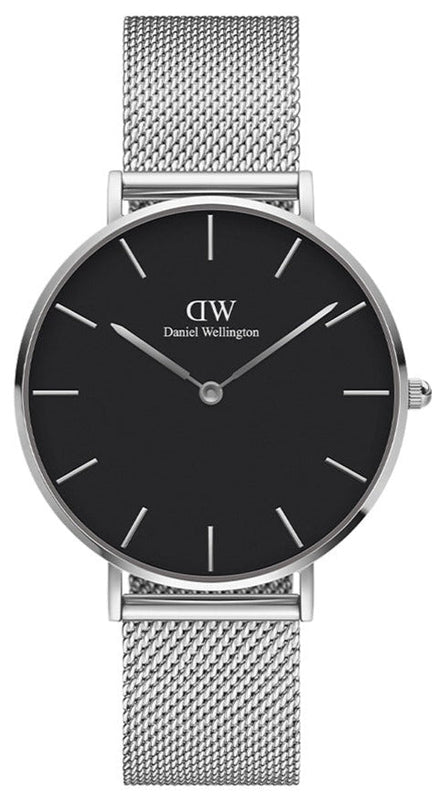 Buy Shop Daniel Wellington Petite Sterling Black Dial Silver Mesh Bracelet Watch For Women - DW00100304 USA Online