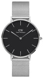 Buy Shop Daniel Wellington Petite Sterling Black Dial Silver Mesh Bracelet Watch For Women - DW00100304 USA Online
