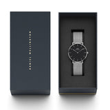 Buy Shop Daniel Wellington Petite Sterling Black Dial Silver Mesh Bracelet Watch For Women - DW00100304 USA Online