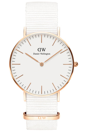 Buy Shop Daniel Wellington Classic Dover White Dial White Nylon Strap Watch For Women - DW00100309 USA Online