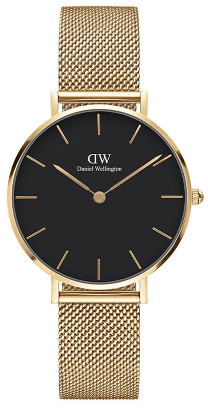 Buy Shop Daniel Wellington Classic Petite Black Dial Gold Mesh Bracelet Watch For Women - DW00100347 USA Online