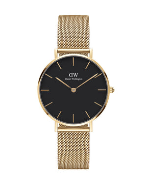 Buy Shop Daniel Wellington Classic Petite Black Dial Gold Mesh Bracelet Watch For Women - DW00100347 USA Online