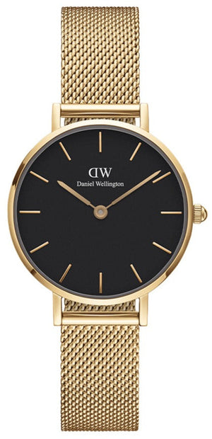 Buy Shop Daniel Wellington Classic Petite Evergold Black Dial Gold Mesh Bracelet Watch For Women - DW00100349 USA Online