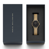 Buy Shop Daniel Wellington Classic Petite Evergold Black Dial Gold Mesh Bracelet Watch For Women - DW00100349 USA Online
