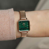 Daniel Wellington Quadro Studio Green Dial Rose Gold Mesh Strap Watch For Women - DW00100520
