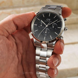 Buy Shop Daniel Wellington Iconic Chronograph Link Black Dial Silver Steel Strap Watch For Men - DW00100645 USA Online
