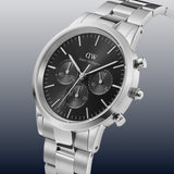 Buy Shop Daniel Wellington Iconic Chronograph Link Black Dial Silver Steel Strap Watch For Men - DW00100645 USA Online