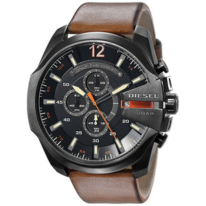 Buy Shop Diesel Mega Chief Chronograph Black Dial Brown Leather Strap Watch For Men - DZ4343 USA Online