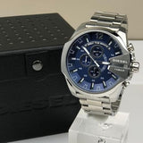 Buy Shop Diesel Mega Chief Chronograph Blue Dial Silver Steel Strap Watch For Men - DZ4417 USA Online