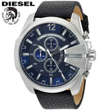 Buy Shop Diesel Mega Chief Chronograph Blue Dial Black Leather Strap Watch For Men - DZ4423 USA Online