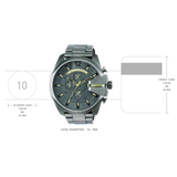 Diesel Mega Chief Chronograph Grey Dial Grey Steel Strap Watch For Men - DZ4466