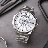 Diesel Mega Chief Chronograph Silver Dial Silver Steel Strap Watch For Men - DZ4477