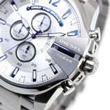 Diesel Mega Chief Chronograph Silver Dial Silver Steel Strap Watch For Men - DZ4477