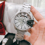 Diesel Mega Chief Chronograph Silver Dial Silver Steel Strap Watch For Men - DZ4501