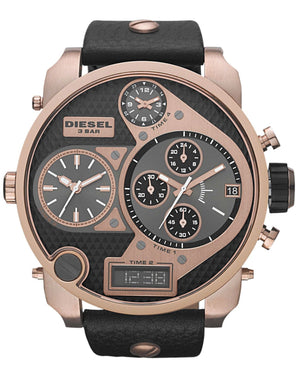 Buy Shop Diesel Big Daddy Gold & Black Dial Black Leather Strap Watch For Men - DZ7261 USA Online