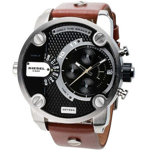 Buy Shop Diesel SBA Dual Time Black Dial Brown Leather Strap Watch For Men - DZ7264 USA Online