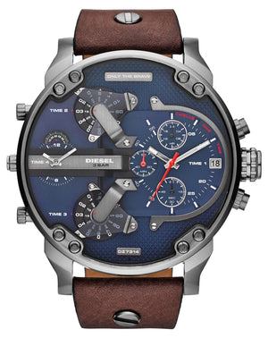 Buy Shop Diesel Mr Daddy Chronograph Blue Dial Brown Leather Strap Watch For Men - DZ7314 USA Online