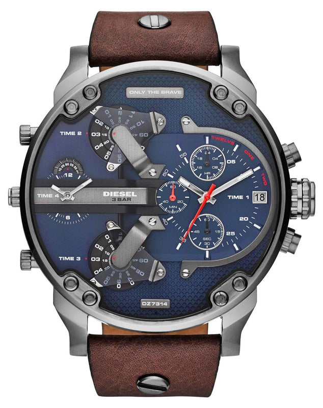 Buy Shop Diesel Mr Daddy Chronograph Blue Dial Brown Leather Strap Watch For Men - DZ7314 USA Online