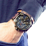 Buy Shop Diesel Mr Daddy Chronograph Blue Dial Brown Leather Strap Watch For Men - DZ7314 USA Online