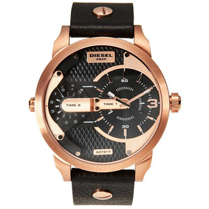 Buy Shop Diesel Mini Daddy Dual Time Black & Gold Dial Black Leather Strap Watch For Men - DZ7317 USA Online