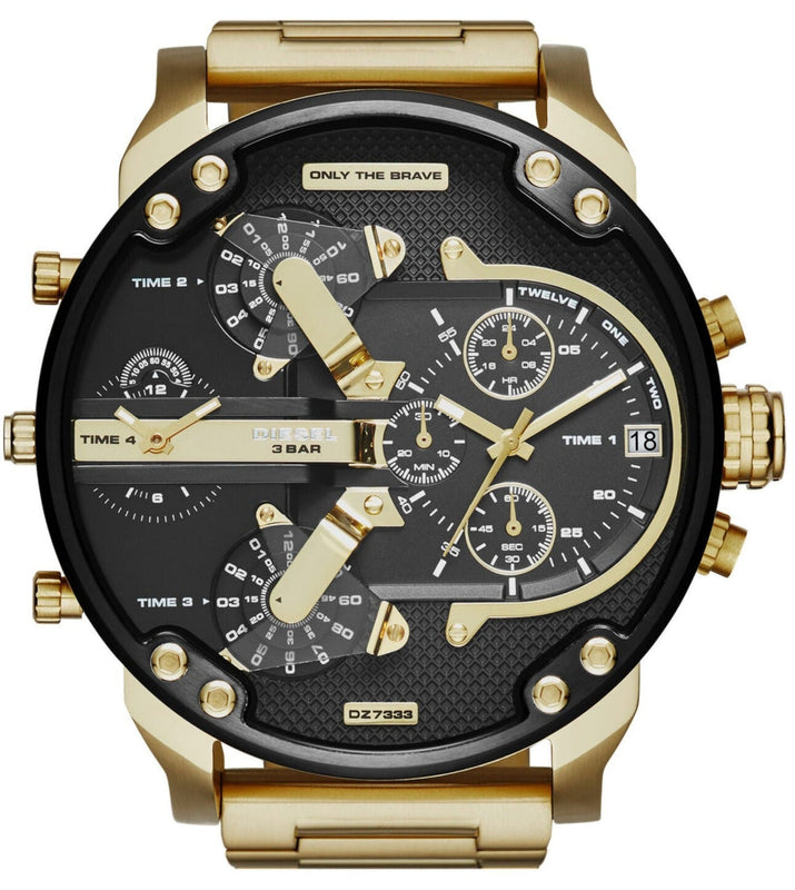 Buy Shop Diesel Mr Daddy 2.0 Chronograph Black Dial Gold Steel Strap Watch For Men - DZ7333 USA Online