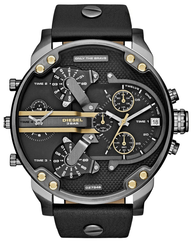 Buy Shop Diesel Mr Daddy 2.0 Chronograph Black Dial Black Leather Strap Watch For Men - DZ7348 USA Online